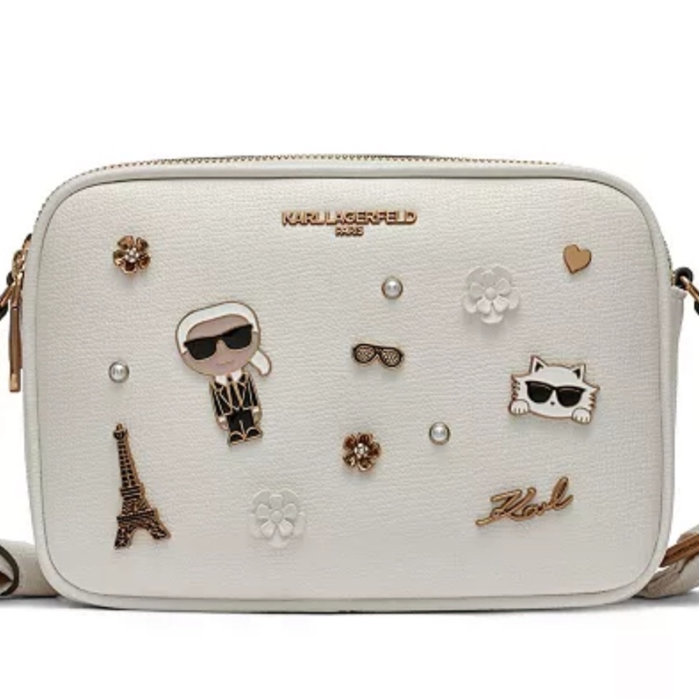 Karl Lagerfeld Cream Maybelle Crossbody Bag with Gold Accents